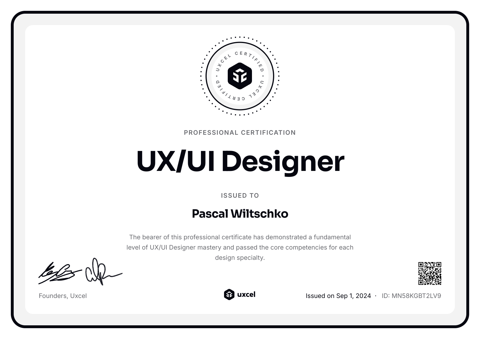 Pascal Wiltschko's certificate